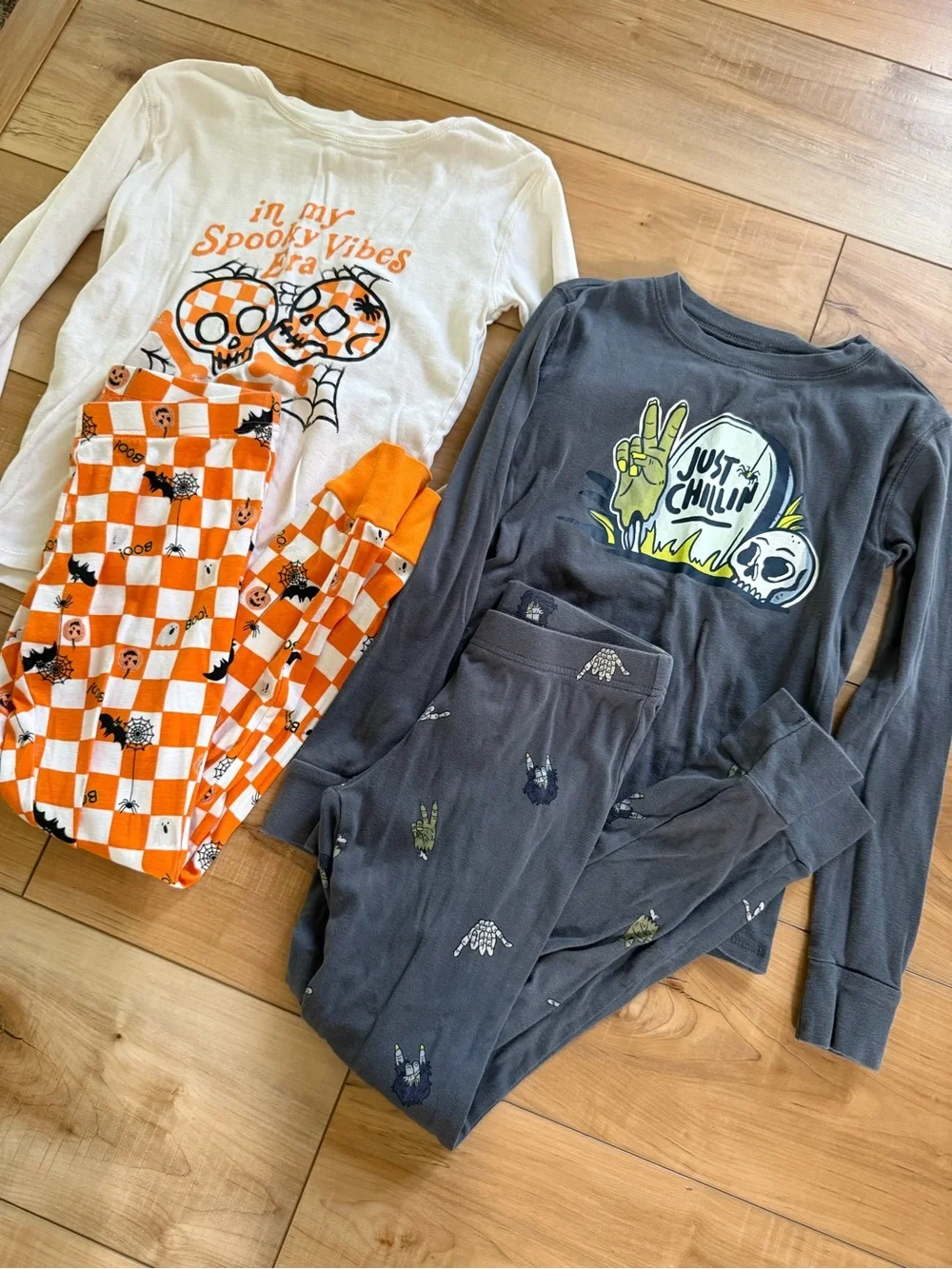 Old Navy Kids Halloween Pajama Sets - Orange, White & Gray